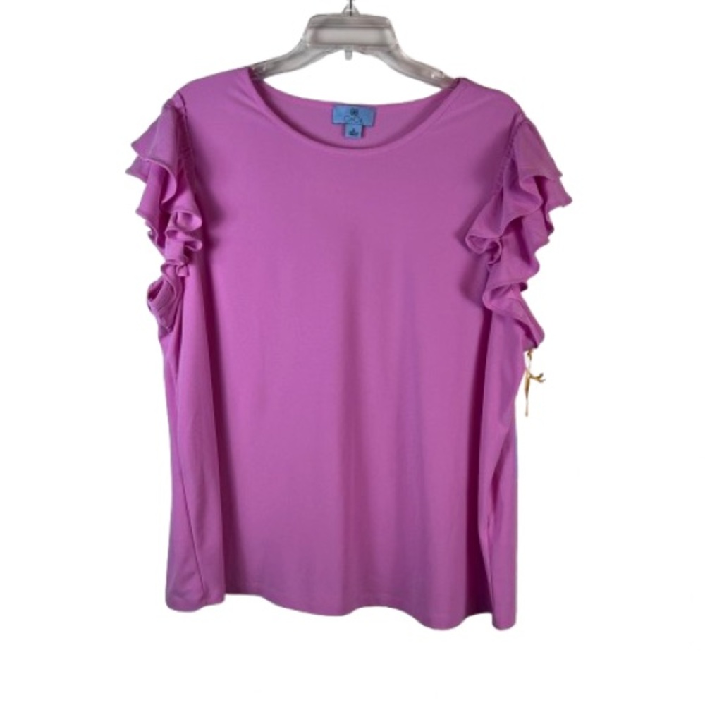 CeCe Pink Ruffle Sleeve Knit Top Plus Size 2X Feminine Soft Stretch NWT - Picture 2 of 8